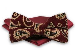 Bordowo-Beżowa Mucha Męska -ALTIES- z Czerwoną Poszetką, Wzór Paisley, Łezki. Czerwone krawaty i muchy męskie Alties, bez wzorów, eleganckie. Za 54.00 zł.
