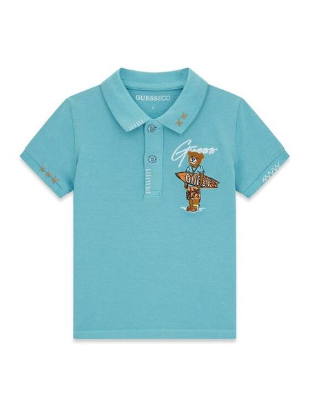 Guess Polo N6GP01 K9WF4 Niebieski Regular Fit. Niebieskie t-shirty chłopięce Guess, z aplikacjami, z bawełny, bez ramiączek. Za 131.99 zł.