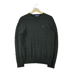 Second life - Sweter męski z warkoczowym splotem Polo Ralph Lauren - Jak nowy. Czarne swetry męskie Ralph Lauren, l, bez wzorów, z dzianiny, bez kołnierzyka. Za 255.56 zł.