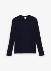 Cienki sweter ze wzorem w warkocze, slim fit. Czerwone swetry męskie bonprix, m, bez wzorów, z bawełny, bez kołnierzyka. Za 97.99 zł.