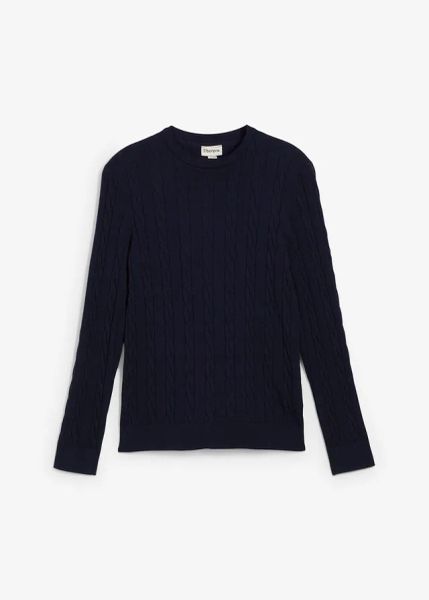 Cienki sweter ze wzorem w warkocze, slim fit. Czerwone swetry męskie bonprix, m, bez wzorów, z bawełny, bez kołnierzyka. Za 97.99 zł.