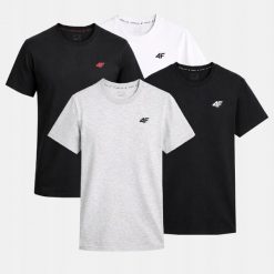 KOMPLET KOSZULEK MĘSKICH 4F ZESTAW 4PAK T-SHIRT TTSHM3341. T-shirty męskie 4f, m, bez wzorów, z bawełny, bez kołnierzyka. Za 116.00 zł.