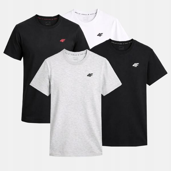 KOMPLET KOSZULEK MĘSKICH 4F ZESTAW 4PAK T-SHIRT TTSHM3341. T-shirty męskie 4f, m, bez wzorów, z bawełny, bez kołnierzyka. Za 116.00 zł.