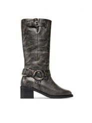 Bronx Kozaki High boots 14291-A Czarny. Czarne kozaki damskie Bronx, ze skóry, bez obcasa, na słupku. Za 1,029.00 zł.