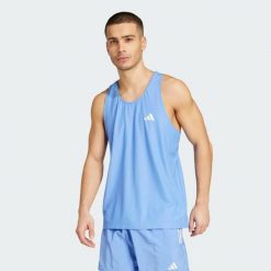 Koszulka Own The Run Tank. Niebieskie t-shirty sportowe męskie Adidas, s, z materiału, bez ramiączek, do biegania. Za 149.00 zł.