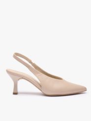 Beżowe czółenka slingback bez pięty ze skóry licowej. Brązowe czółenka damskie Ryłko, bez wzorów, z gumy, bez obcasa, na obcasie. Za 379.99 zł.