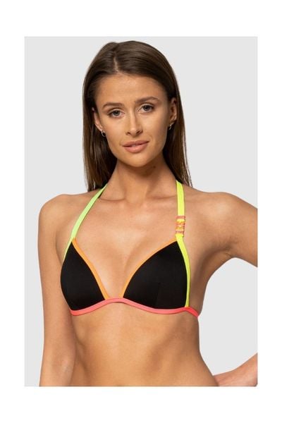 MOSCHINO Czarna góra od bikini z neonowymi lamówkami, Rozmiar XS. Czarne bikini damskie MOSCHINO, bez wzorów. W wyprzedaży za 289.99 zł.