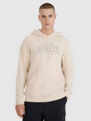 4F Bluza dresowa nierozpinana z kapturem męska - beżowa L. Brązowe bluzy sportowe męskie 4f, bez wzorów, z bawełny, sportowe, bez kołnierzyka, bez ramiączek. W wyprzedaży za 99.99 zł.