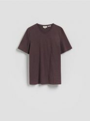 T-shirt regular fit z lnem - brązowy. Brązowe t-shirty męskie Reserved, l, bez wzorów, bez kołnierzyka. Za 119.99 zł.