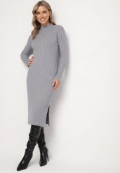 Szara Prążkowana Sukienka z Dzianiny z Wiskozą z Rozcięciami u Dołu Ninnavia. Szare sukienki damskie Born2be, do pracy, s, bez wzorów, z dzianiny, biznesowe, bez kołnierzyka, bez ramiączek, dopasowane. Za 44.99 zł.