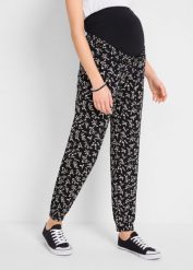 Spodnie ciążowe Loose Fit. Czarne spodnie materiałowe damskie bonprix, bez wzorów, moda ciążowa. Za 147.99 zł.