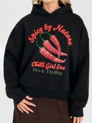 Dresowa bluza hoodie z kontrastowym nadrukiem - czarny. Czarne bluzy bez kaptura damskie Sinsay, l, z dresówki. Za 49.99 zł.