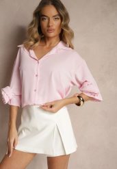 Różowa Koszula Ozdobiona Kwiatami 3DTenisela. Czerwone koszule damskie Renee, bez wzorów, z jeansu, klasyczne, bez kołnierzyka, bez ramiączek. Za 54.99 zł.