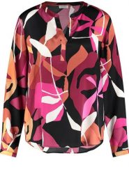 Gerry Weber Bluzka w kolorze czarno-różowo-pomarańczowym rozmiar: 48. Czarne bluzki damskie Gerry Weber, bez wzorów, z wiskozy, bez kołnierzyka, bez ramiączek. Za 136.45 zł.