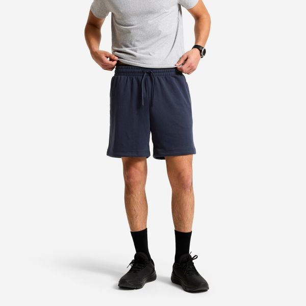Spodenki sportowe męskie Domyos. Niebieskie szorty męskie DOMYOS, l, z materiału, na fitness i siłownię. Za 34.99 zł.