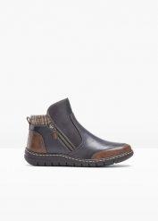 Botki skórzane. Niebieskie botki damskie bonprix, bez obcasa, bez zapięcia. Za 269.99 zł.