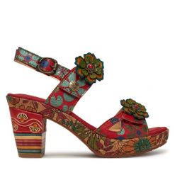 Sandały Laura Vita. Czerwone sandały damskie Laura Vita, bez wzorów, bez obcasa, na słupku. Za 369.99 zł.