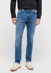 Męskie Spodnie Jeansowe Mustang Style Vegas Slim Denim Blue 1017701 5000 683. Niebieskie spodnie materiałowe męskie Mustang, bez wzorów, z denimu. Za 189.99 zł.