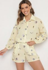 Żółty Komplet z Wiskozą Koszula i Szorty z Motywem Morskim Reivienne. Żółte koszule damskie Born2be, z aplikacjami, z wiskozy, eleganckie. Za 159.99 zł.