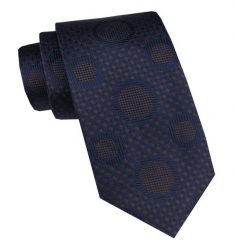 Elegancki i Modny Krawat Jedwabny - Alties - Granat w Duże, Brązowe Grochy. Niebieskie krawaty i muchy męskie Alties, bez wzorów, z jedwabiu, eleganckie. Za 115.00 zł.