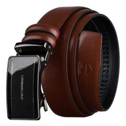 Brązowy pasek męski z automatyczną klamrą wykonany ze skóry naturalnej - Peterson. Brązowe paski męskie Peterson, bez wzorów, ze skóry, eleganckie. Za 69.99 zł.