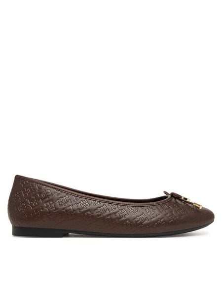 Tommy Hilfiger Baleriny Th Charm Monogram Ballerina FW0FW09683 Brązowy. Brązowe baleriny damskie Tommy Hilfiger, bez wzorów, ze skóry, bez obcasa. Za 449.99 zł.