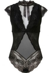Body z delikatnej koronki. Czarne body damskie bonprix, bez wzorów, z koronki. Za 109.99 zł.