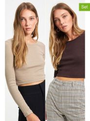 Trendyol Koszulki (2 szt.) w kolorze brązowym i beżowym rozmiar: XL. Brązowe t-shirty damskie Trendyol, xl, bez wzorów, z bawełny, bez kołnierzyka. Za 56.99 zł.