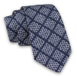 Granatowy Elegancki Męski Krawat w Kratkę -ALTIES- 7cm, Stylowy, Klasyczny. Niebieskie krawaty i muchy męskie Alties, bez wzorów, z tkaniny, eleganckie. Za 49.00 zł.