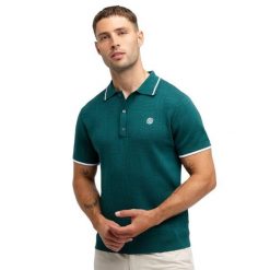Męska golfowa koszulka polo z dzianiny Siroko Trevino Teal. Zielone koszulki polo męskie SIROKO, m, bez wzorów, z dzianiny, bez ramiączek. Za 211.00 zł.