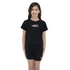 Kolorowa, krótka koszulka dziewczęca. Czarne koszulki dziewczęce LEONE 1947 APPAREL, bez wzorów, bez ramiączek. W wyprzedaży za 55.90 zł.
