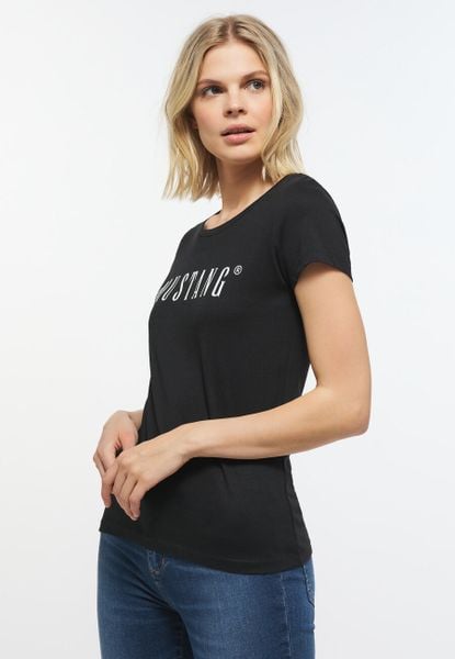 MUSTANG Alina C Tee Logo Damski T-shirt Koszulka Black 1013222 4142. Czarne bluzki damskie Mustang, xl, bez wzorów, bez kołnierzyka. Za 69.99 zł.