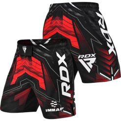 Spodenki treningowe męskie RDX IMMAF Approved MMA Fight & Training. Czerwone szorty męskie RDX SPORTS, bez kołnierzyka. Za 189.99 zł.