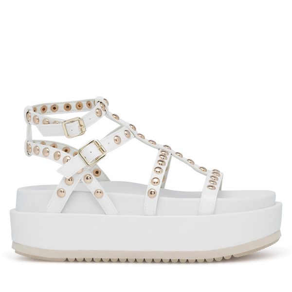 Sandały Badura. Białe sandały damskie Badura, bez wzorów, bez obcasa, na koturnie. Za 229.99 zł.