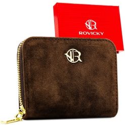 Brązowy portfel damski wykonany ze skóry ekologicznej zamykany na suwak - Rovicky. Brązowe portfele damskie ROVICKY, bez wzorów, ze skóry ekologicznej. Za 29.99 zł.
