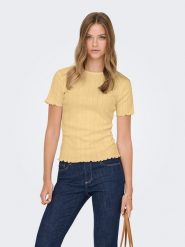 ONLY Koszulka w kolorze żółtym rozmiar: M. Żółte bluzki damskie Only, m, bez wzorów, z bawełny, bez kołnierzyka, bez ramiączek. Za 43.99 zł.