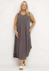 Szara Rozkloszowana Sukienka z Bawełną Nairilo. Szare sukienki damskie Born2be, na spacer, na lato, xl, bez wzorów, z bawełny, eleganckie, bez kołnierzyka, bez ramiączek, midi, rozkloszowane. W wyprzedaży za 71.99 zł.