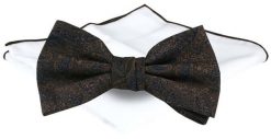 Mucha Męska z Poszetką - Chattier - Ciemny Brąz, Granatowe Akcenty. Krawaty i muchy męskie Chattier, bez wzorów, eleganckie. Za 65.00 zł.