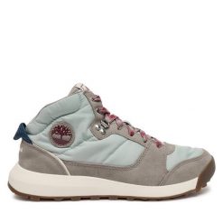Botki Timberland. Szare botki damskie Timberland, bez obcasa, na płaskiej podeszwie, bez zapięcia. Za 449.99 zł.