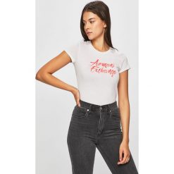 Armani Exchange - Top. Białe topy damskie Armani Exchange, l, bez wzorów, z bawełny, bez kołnierzyka. W wyprzedaży za 139.90 zł.