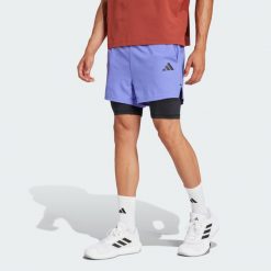 Szorty Gym+ 2-in-1. Czarne szorty męskie Adidas, z materiału, na fitness i siłownię. Za 249.00 zł.
