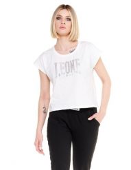 Luksusowa damska koszulka z krótkim rękawem i krótkim rękawem. Białe bluzki sportowe damskie LEONE 1947 APPAREL, l, bez wzorów, z bawełny, bez kołnierzyka. Za 42.06 zł.