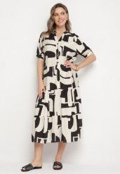 Czarna Wiskozowa Sukienka z Geometrycznym Wzorem Filarin. Czarne sukienki damskie Born2be, na co dzień, na wiosnę, l, bez wzorów, z wiskozy, eleganckie, bez kołnierzyka, bez ramiączek, midi, proste. W wyprzedaży za 71.99 zł.