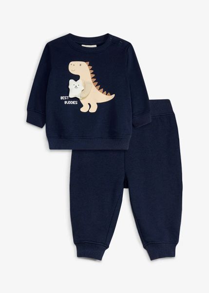 Zestaw dla niemowlęcia: bluza dresowa i spodnie z czystej bawełny organicznej (2 części). Niebieskie bluzy i bluzki niemowlęce bonprix, bez wzorów, z bawełny, bez ramiączek, bez kaptura. Za 84.99 zł.