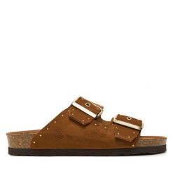 Klapki Genuins. Brązowe klapki damskie Genuins, bez wzorów, bez obcasa. Za 249.99 zł.