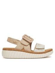 Rieker Sandały 69260-60 Beżowy. Brązowe sandały damskie Rieker, bez wzorów, z syntetyku, bez obcasa, na płaskiej podeszwie. Za 319.99 zł.