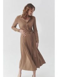 TATUUM Sukienka "Sandy" w kolorze jasnobrązowym rozmiar: M. Brązowe sukienki damskie Tatuum, na co dzień, m, bez wzorów, bez kołnierzyka, bez ramiączek, maxi, proste. Za 209.82 zł.
