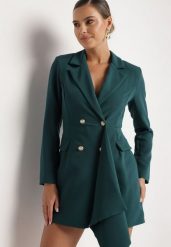 Ciemnozielona Taliowana Sukienka o Kroju Marynarki z Mini Trenem Besista. Zielone marynarki i żakiety damskie Born2be, m, z aplikacjami, eleganckie. Za 159.99 zł.