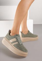 Zielone Sneakersy Klasyczne Tenisówki na Grubej Podeszwie z Koturnem Adessia. Zielone trampki i tenisówki damskie Renee, bez wzorów, z jeansu. Za 109.99 zł.