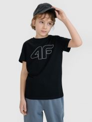 4F T-shirt regular z nadrukiem dziewczęcy - czarny 146 (10-11 lat). Czarne koszulki dziewczęce 4f, bez wzorów, z bawełny, bez ramiączek. Za 39.99 zł.